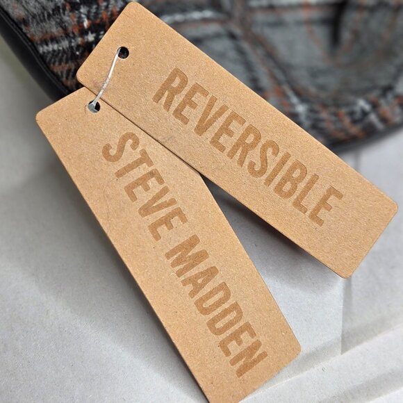 NWT Steve Madden Women's Reversible Plaid Bucket Hat Grey Black - Picture 3 of 3
